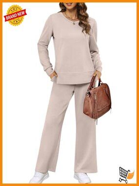 2 Piece Lounge Set Womens Side Slit Wide Leg Tracksuit Loungewear Sweatsuit
